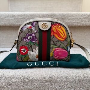 Gucci Ophelia crossbody white leather bag with flowers